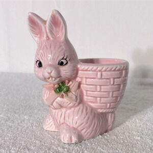 Vintage Pink Bunny Rabbit Egg Cup  Holder 1950's Anthropomorphic